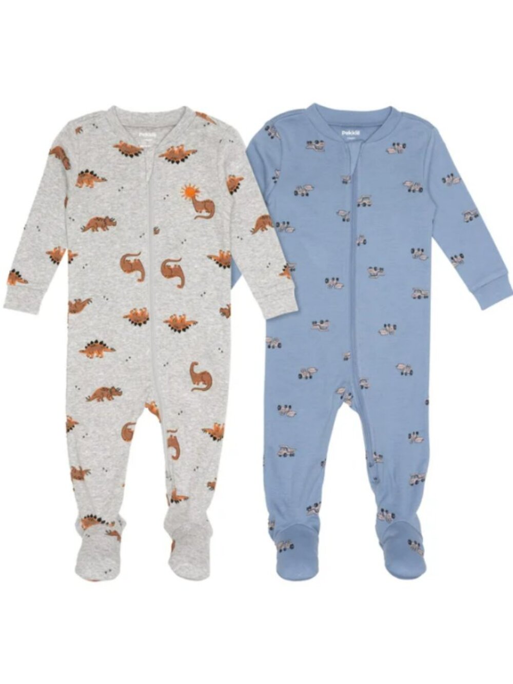 NEW Pekkle 2 Pack Boy Dinosaur Dump Truck Bulldozer Footed One Piece Sleepers PJ
